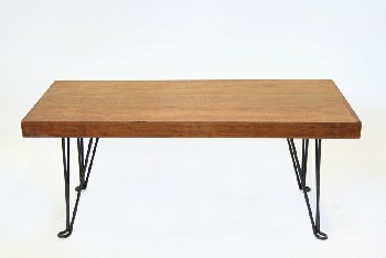 Table, Coffee Table, VINTAGE STYLE, RECTANGULAR TOP W/BLACK BENT WIRE / HAIR PIN LEGS - Condition Not Identical To Photo, WOOD, BROWN