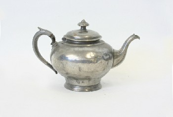 Housewares, Teapot, ORNATE HANDLE & SPOUT, HINGED LID, PEWTER, SILVER