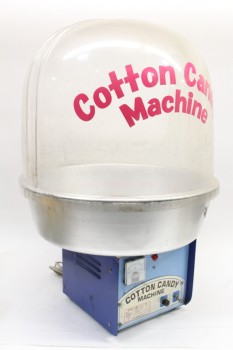 Vending, Misc, "COTTON CANDY" MACHINE, FAIR / CIRCUS / CARNIVAL ETC., BLUE METAL BASE W/CONTROLS, AGED PLASTIC DOME (SEPARATE - JUST DOME IS 16x21x20.5"), USED, PLASTIC, CLEAR