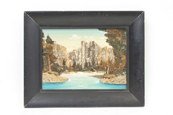 Wall Dec, Bark Art, CLEARABLE, MOUNTAIN/WATER SCENE, NATURE, FRAMED, WOOD, MULTI-COLORED