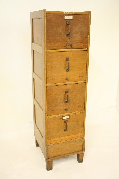 Cabinet, Filing, OAK, 4 DRAWERS, VERTICAL, METAL PULLS, ANTIQUE, WOOD, BROWN