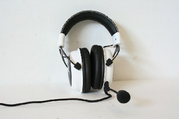 Audio, Headphones, STEREO GAMING HEADSET W/ADJUSTABLE MICROPHONE, WHITE SPEAKERS & STITCHING, PLASTIC, BLACK