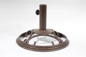 Umbrella, Stand, BASE FOR PATIO/OUTDOOR UMBRELLA,ROUND W/CURVED PIECES, AGED, METAL, BROWN