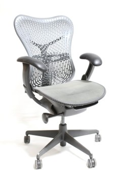 Chair, Office, "MIRRA", ERGONOMIC, PERFORATED MESH SEAT/BACK, PADDED ARMS, ROLLING, DATE OF MANUFACTURE: 2004, PLASTIC, GREY