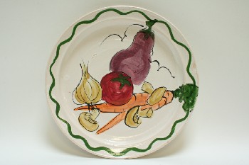 Housewares, Plate, SERVING,ROUND W/PAINTED VEGETABLES, CERAMIC, MULTI-COLORED