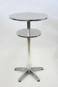 Table, Cafe, PUB / COUNTER / BISTRO HEIGHT, 2-TIER W/BRUSHED FINISH, SWIRL PATTERN ON TOP - Condition Not Identical To Photo, ALUMINUM, SILVER