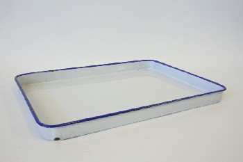 Medical, Supplies, RECTANGULAR TRAY,ROUNDED,BLUE TRIM (Not Exactly As Pictured), ENAMELWARE, WHITE