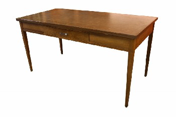Desk, Wood, VINTAGE, BROWN LAMINATE TOP, WOOD FRAME, TAPERED LEGS, 1 DRAWER, WOOD, BROWN