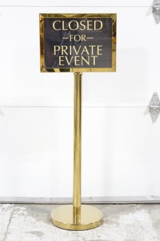 Sign, Stand, FREESTANDING, DOUBLE SIDED, ROUND BASE, RECTANGULAR HOLDER FOR SIGN / MENU / TAXI / PARKING VALET ETC., METAL, BRASS