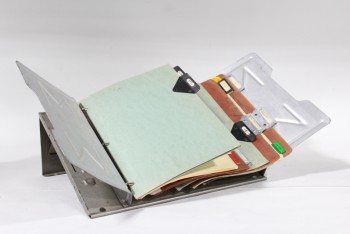 VINTAGE DESKTOP MANUAL HOLDER, DRESSED W/DIVIDERS & CATALOGS ETC., ANGLED METAL BASE, Library & Archives