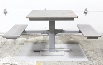 Table, Misc, TABLE W/ATTACHED BENCHES FOR MULTIPLE SEATING IN DINING HALL, CAFETERIA, JAIL, PRISON OR SIMILAR, METAL BASE MEASURES 48x36", METAL, GREY