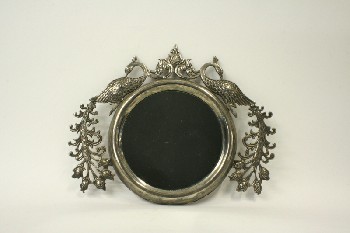 Mirror, Decorative, ROUND W/PEACOCK TRIM, METAL, SILVER