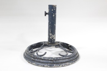 Umbrella, Stand, BASE FOR PATIO / OUTDOOR UMBRELLA, ROUND W/CURVED PIECES, VERY AGED, METAL, BLUE