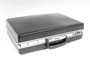 Luggage, Briefcase, SILVER LATCHES (1 BROKEN), HARD SHELL , PLASTIC, BLACK