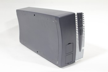 Computer, Tower, LIGHTER VENTED FRONT SECTION, SLIGHTLY CURVED SIDES , PLASTIC, GREY
