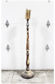 Candles, Miscellaneous, UPCYCLED WOODEN FLOOR LAMP POST COVERED IN WAX DRIPS, FRAGILE - Condition Of Wax May Be More Or Less Than Shown, WOOD, BROWN