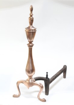 Fireplace, Firedog, ANDIRON, ANTIQUE, FEDERAL STYLE, CURVED LEGS, SOLID COPPER, METAL, COPPER