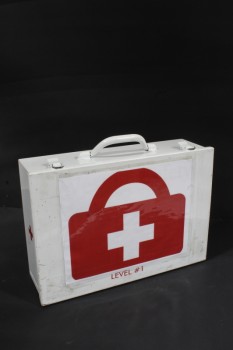 Medical, First Aid Kit, RED CASE W/WHITE CROSS, METAL, WHITE