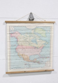 Wall Dec, Map, HANGING, WOOD ENDS, NORTH & CENTRAL AMERICA, CANADA, UNITED STATES, U.S.A., MEXICO, VINTAGE LOOK, MULTI-COLORED