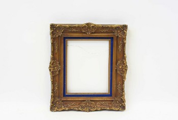 Art, Frame , 1.5x2',ORNATE RELIEF BORDER W/THIN BLUE VELVET, EMPTY, WOOD, BROWN