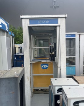 Phone, Booth, FULL SIZE 7FT OUTDOOR PUBLIC / STREET FREESTANDING TELEPHONE BOOTH, CIRCA 1975, METAL, GREY