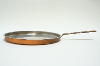 Cookware, Pan, FRYING,SHALLOW,SILVER INTERIOR,BRASS HANDLE, METAL, COPPER