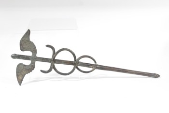 Decorative, Stick, WAND/STICK, WINGS, LOOKS LIKE ENTWINED SNAKES OR DOCTOR/MEDICINE SYMBOL, PATINA, METAL, GREY