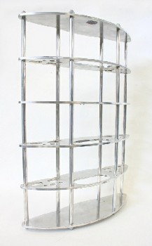Industrial, Smalls, HALF-CIRCLE SHAPED STAND W/ROD CONSTRUCTION, SLOTTED LEVELS, METAL, SILVER