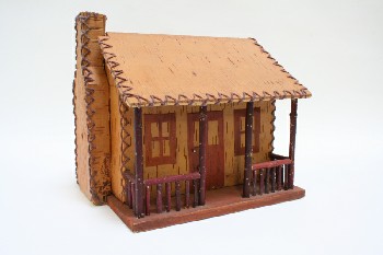 Decorative, Buildings, CABIN, VIVIBLE STITCHING, RED POSTS & RAILINGS, RUSTIC, COTTAGE, FOLK ART LOOK, LEATHER, BROWN