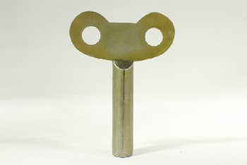 Toy, Wind Up, OVERSIZED FAKE PROP WIND UP HANDLE / BRASS KEY , WOOD, BRASS