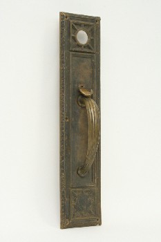 Hardware, Door, RIBBED & CURVED W/THUMB LATCH & CIRCLE CUT OUT,ORNATE TRIM,AGED, METAL, BRONZE