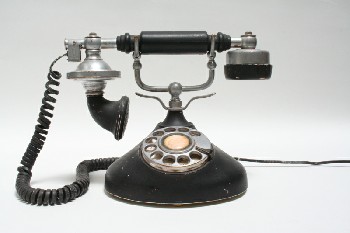 Phone, Rotary, OLD STYLE REPLICA,SILVER ACCENTS, PLASTIC, BLACK
