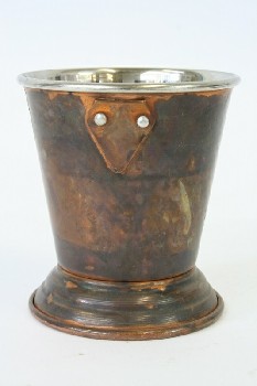 Drinkware, Cup, TARNISHED,POINTED SIDE TABS,ROUND STEPPED BASE , METAL, COPPER