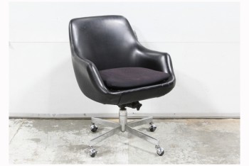 Chair, Side, MID-CENTURY, MODERN STYLE W/ARMS, CURVED SEAT BACK, CHROME "X" BASE,  SWIVELS, WOOL CUSHION, ROLLING, VINYL, BLACK