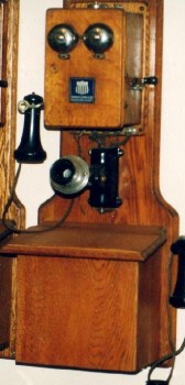 ANTIQUE OAK WALL PHONE, WOOD CASE / 2-BOX, BLACK BELLS, SPEAKER, SIDE CRANK, CIRCA 1900, AGED, USED - Condition Not Identical To Photo, Receiver Missing, Commercial & Institutional