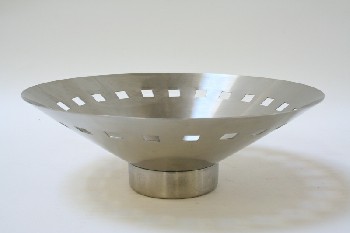 Bowl, Decorative, PIERCED W/SQUARES,CYLINDRICAL BASE, METAL, SILVER
