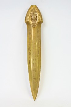 Weapon, Misc, EGYPTIAN DAGGER/POINTED SPEARHEAD W/SCARAB BEETLE & HIEROGLYPHICS, METAL, GOLD