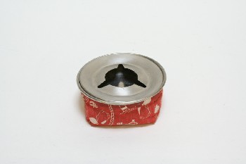 Ashtray, Tabletop, SILVER METAL HOLDER W/BEAN BAG BASE, FABRIC, RED