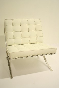 Chair, Lounge, TUFTED CUSHIONS, CHROME FRAME & LEGS, MODERN REPRODUCTION IN THE STYLE OF MIES VAN DER ROHE BARCELONA, LEATHER, WHITE
