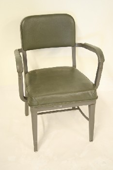 Chair, Office, GREEN VINYL SEAT/BACK W/ARMS, METAL, GREY