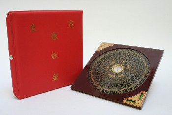 Decorative, Asian Smalls, FENG SHUI COMPASS W/BLACK & GOLD CENTER,RED VINYL CASE, PLASTIC, BURGUNDY