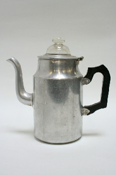 Cookware, Coffeepot, PERCOLATOR,LONG SPOUT,HINGED LID,CHAMBER (NO LID) INSIDE, METAL, SILVER