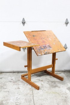Table, Drawing, TEAK OR SIMILAR, ART TABLE OR MAGAZINE / BOOK STAND W/ADJUSTABLE TILTING EASEL SURFACE (34