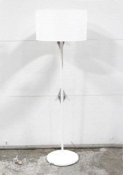Lighting, Floor Lamp, MODERN, STANDING, PLAIN MATTE WHITE, ROUND TULIP STYLE BASE, WHITE TEXTURED JAPANESE PAPER SHADE, METAL, WHITE