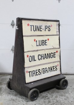 Sign, Gas Station, VINTAGE, ROLLING, RECTANGULAR, GAS STATION / REST STOP / MECHANIC / AUTO SHOP, DOUBLE SIDED, WORN, 
