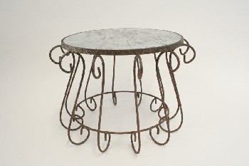 Decorative, Stand, MEDIEVAL,CURLED LEGS,ROUND MIRRORED SURFACE W/WAX DRIPPINGS, IRON, RUST