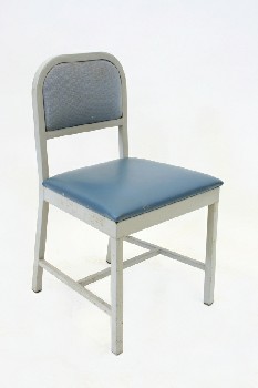 Chair, Institutional, BLUE VINYL SEAT W/FABRIC SEAT BACK, METAL, GREY
