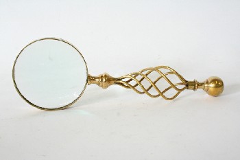 Science/Nature, Magnifier, HANDHELD MAGNIFYING GLASS W/TWISTED HANDLE,BALL END , METAL, BRASS
