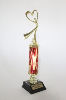 Trophy, Dance, RED & GOLD COLUMN, DANCER W/ARMS IN HEART SHAPE, PLASTIC, GOLD