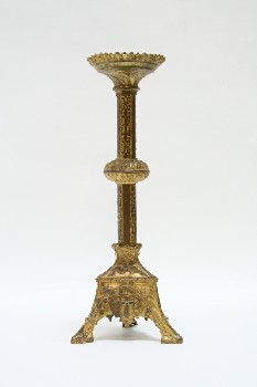 Candles, Stick, ORNATE, TRIPOD BASE, METAL, GOLD